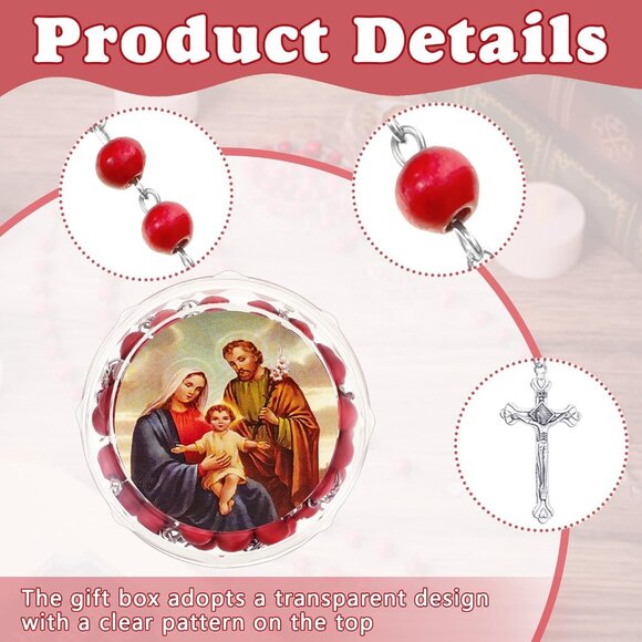 24 Pcs Rose Scented Catholic Rosaries Necklaces with Gift Boxes, Religious Beads - Picture 3 of 6